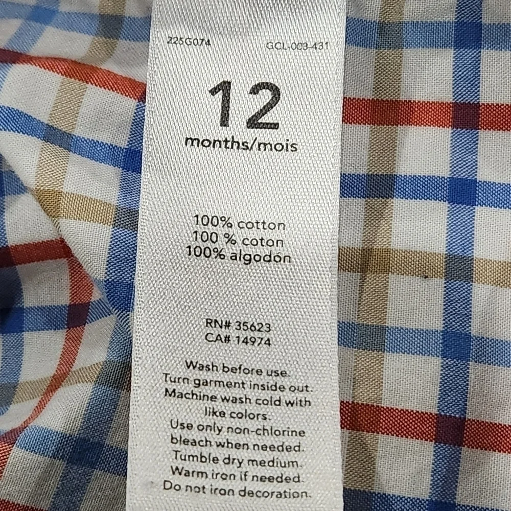 Carter's Toddler Boys Plaid Collared Button Down Dress Shirt, Size 12M